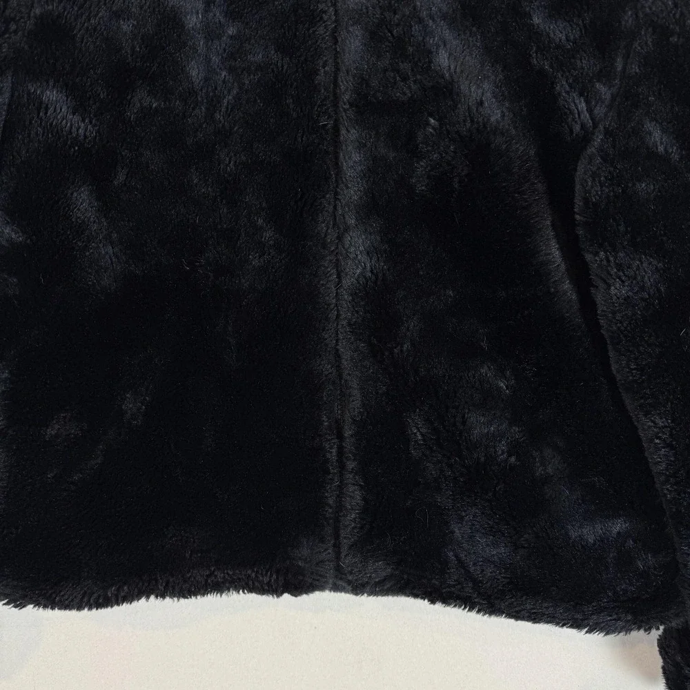 Gap Jacket Kids XL 12 Black Faux Fur Fleece Full Zip Stand Collar Winter Warm